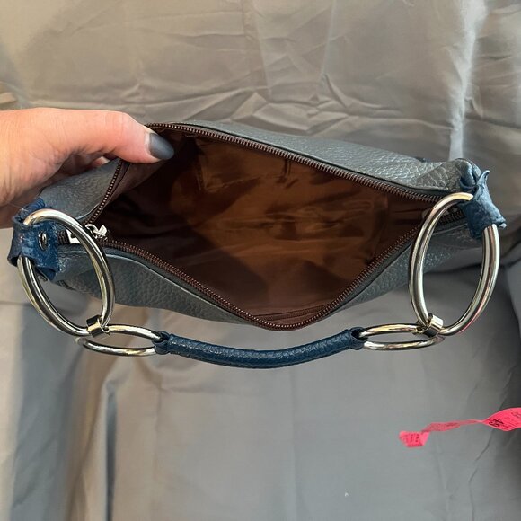 Gray/Blue Colorblock Shoulder with Silver Link Strap Detail, Upcrafted - Picture 2 of 4